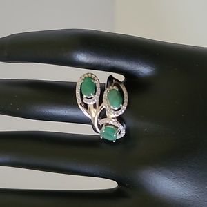 Natural Green Emerald .925 Sterling Silver Ring Size 7